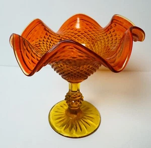 Vintage Amberina gekräuselt Glas Daumenabdruck Standfuß Kompott Schüssel 7x4" - Bild 1 von 8