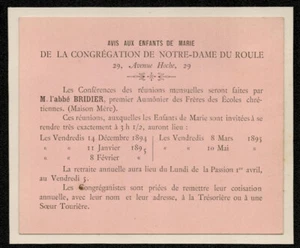 Carte. Congrégation de Notre-Dame du Roule. 1894. Paris - Picture 1 of 1