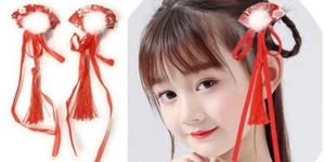 Un par de pinzas para el cabello rojas princesa año nuevo chino borla largas para niñas conjunto de diapositivas - Imagen 1 de 4
