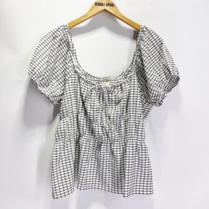 Madewell XXL Omaha Stufen Top Gingham eckiger Ausschnitt gesmokt Puffärmel zum Binden - Bild 1 von 4