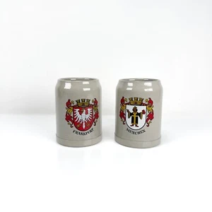 Vintage München & Frankfurt 2er Set Steingut Bierkrug Stein 0,25L West Germany - Bild 1 von 9
