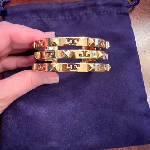 Bracciale Tory Burch con logo placcato oro nuovo con etichette raro