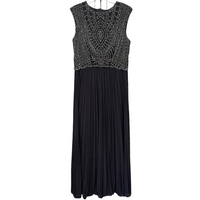 Cachet Sz 14 Black Beaded Bodice Pleated Maxi Formal Evening Gown Dress - Image 1 of 4