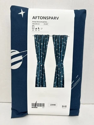 Ikea AFTONSPARV Curtains with tie-backs 47x98 " 1 pair, space blue/white - NEW - Изображение 1 из 2