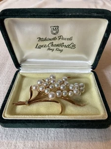 Mikimoto 14ct Gold & Cultured Pearl Spray Brooch - Picture 1 of 9