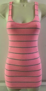 Women Wet Seal PINK Gray Stripes Sleeveless Casual Tank Top Size L - Picture 1 of 6