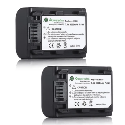 POWEREXTRA 2PCs Battery For Sony NP-FH50 NP-FH40 NP-FH60 NP-FP70 NP-FH30 HDR-TG1