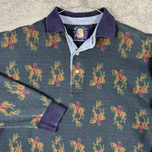 Vintage Gant Salty Dog Sweater Mens M Polo Horse Hunting Golf AOP 90s 80s Knit - Picture 1 of 8