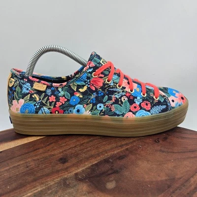Keds Rifle Paper Co Triple Kick Shoes Women 8.5 Colorful Floral Platform Sneaker - Image 1 of 4