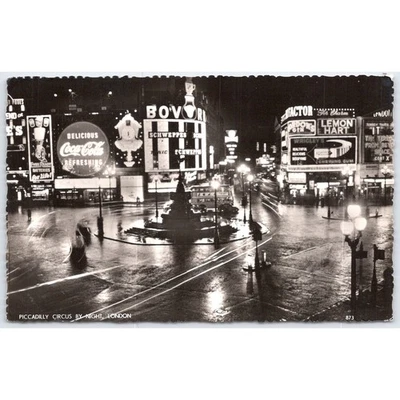 Postcard Piccadilly Circus by Night London Real Photo Lansdowne - Image 1 of 3
