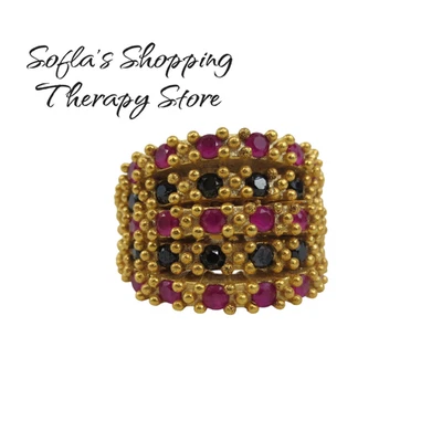 Anillo llamativo de oro amarillo de 18 quilates talla 7 racimo negro y magenta circonita cúbica regalo pesado Foto 1 de 4