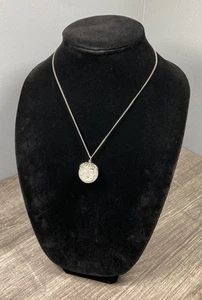 Vintage Clear Crackle Glass Floral Ball Orb Pendant Silver Tone Necklace 18” - Picture 1 of 6