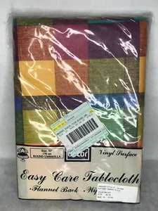 Madras Plaid Patio Round Umbrella Tablecloth Vinyl Flannel Back 70” Red Green - Picture 1 of 3