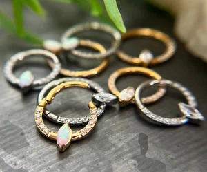 1pc Solid Titanium Hinged Segment Ring Marquise Gem or Opal Helix Septum Clicker - Picture 1 of 8