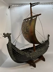 Vintage Edward Aagaard Wikingerschiff Kupfer Bronze 16 Zoll lang mit Ständer wunderschön - Bild 1 von 14