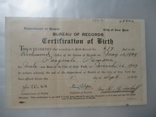 1909-1940 Birth Certificate NY City, Pasquale Pamone