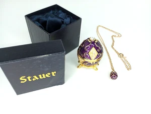 Vintage STAUER Egg Trinket Box & Stand with Matching Pendant Necklace READ - Picture 1 of 12