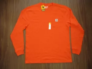 NEW Carhartt T Shirt Mens Medium Orange Long Sleeve Loose Fit Heavyweight Pocket - Picture 1 of 14