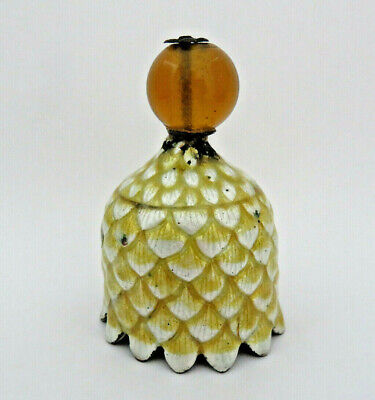 19th Century Chinese Mandarin Qing Enamel Bell  Yellow Glass Bead Hat Rank Badge • 192.59$