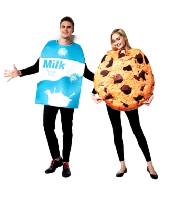 Disfraces de leche y galletas Halloween adulto para él y ella cartón de galletas vestido de fantasía Foto 1 de 4