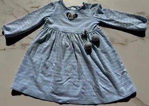 Vintage Gymboree Sz 4 Blue Panda Dress with snap on tassel balls - Picture 1 of 3