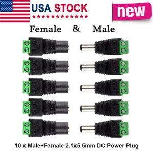10 Pairs 12V 5A DC Power Jack Plug Adapter Barrel Connector 5.5mm x 2.1mm - Picture 1 of 11