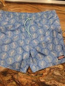 Vineyard Vines Herren Badehose L blau Boardshorts Seepferdchen Print Mesh gefüttert - Bild 1 von 10