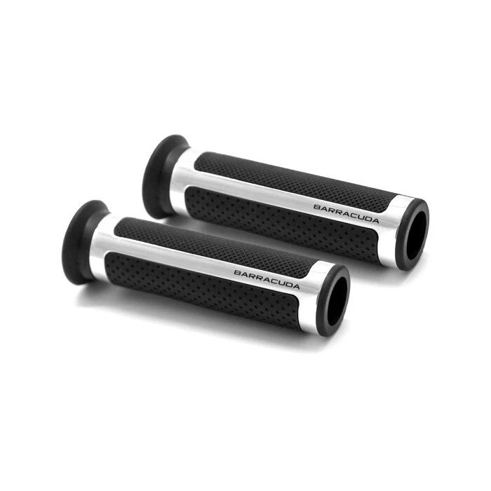 BARRACUDA COPPIA MANOPOLE UNIVERSALI RACING 120mm QUALITY GRIPS ARGENTO MOTO - Immagine 1 di 1