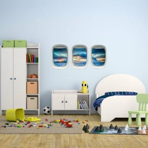 Pack of 3 Airplane Window Peel & Stick Vinyl Wall Decals VWAQ - PPW23 - Picture 1 of 3