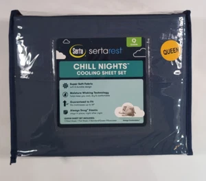 Nuevo en Paquete Juego de Sábanas Serta Chill Nights Azul Oscuro Queen 4 Piezas SertaRest Enfriamiento Suave - Imagen 1 de 7
