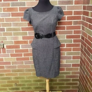 BCX Peplum Dress Gray w/ Black Belt Size 9 - Picture 1 of 11