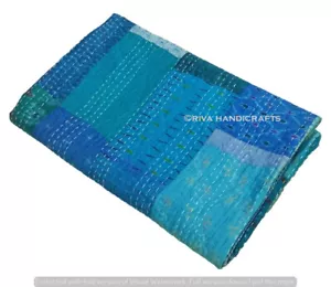 Indien Patchwork Vintage Seda Patola Turquesa Reina Kantha Colcha Bohemio Colcha - Imagen 1 de 6