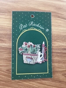 Pat Richter Basket Lapel Pin Brooch Pewter Heart Flowers Rose Red Candle Resin - Picture 1 of 4