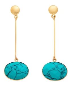 Brand New Gorgeous 18K Gold Plated Top With Faceted Turquoise Dangling Earrings - Picture 1 of 4