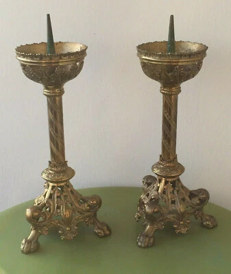 PAIRE DE CHANDELIERS ANCIENS XIX EMPIRE NAPOLEON BRONZE DORÉ - Photo 1/4