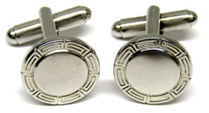Cufflinks Silver Round Tribal Frame Mirror Finish Button Style Mens Formal Wear