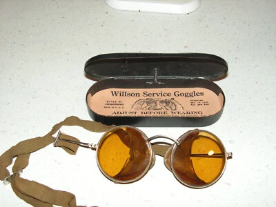 Gafas de seguridad antiguas ámbar Willson gafas de servicio Steampunk con estuche Foto 1 de 4