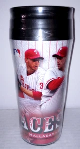 Taza de viaje Phillies - Aces Wild - 4 Aces - Halladay, Lee, Oswalt, Hamels - Nueva - Imagen 1 de 7