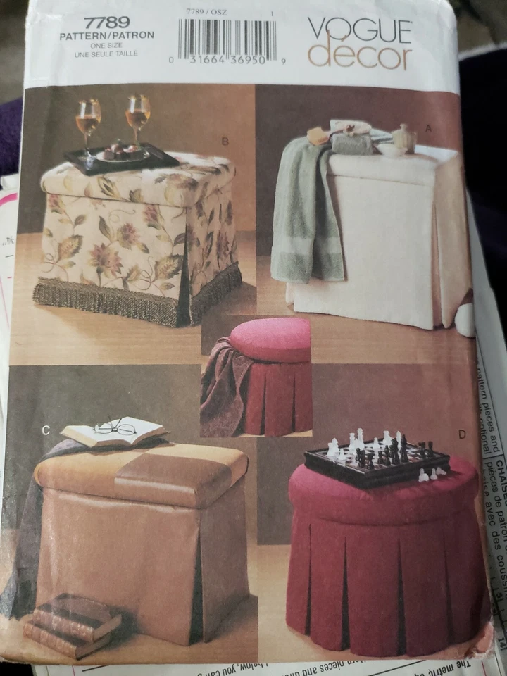 VOGUE 7789 HOME DECOR CRAFTS- STORAGE OTTOMANS IN FOUR STYLES PATTERN-UNCUT - Image 1 of 1