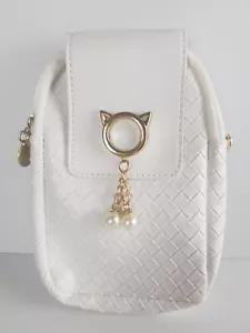 Ladies Cross Over White Gold Pearl Accs Body Mobile Phone Shoulder Bags Handbag - Foto 1 di 10