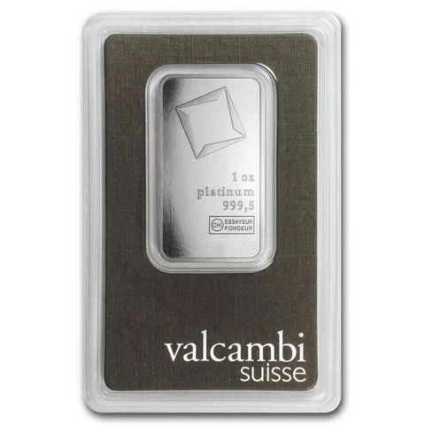 1 oz Platinum Bar - Valcambi Suisse - Sealed in Assay Card Cover