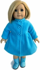 18-inch Doll Clothes Coat Turquoise Fleece Fully Lined Fit American Girl Dolls - Imagen 1 de 3