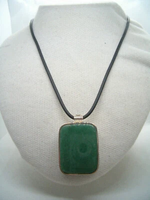 Ciondolo in Argento 925 con Avventurina naturale e Girocollo in Cauccù - Pietra - Immagine 1 di 4