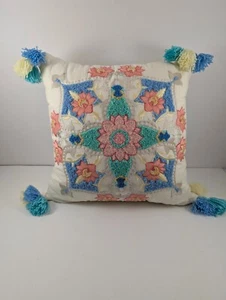 Waverly Pastell Akzent Kissen Quadrat Dekorativ Geometrisch Blumen mit Fransen 15' - Bild 1 von 21