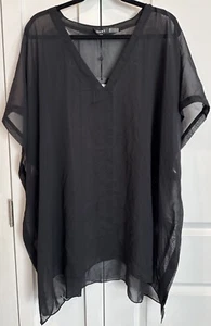 DKNY Women's Solid Chiffon Caftan Swim Top Cover-Up (S/M, Black) - Picture 1 of 3