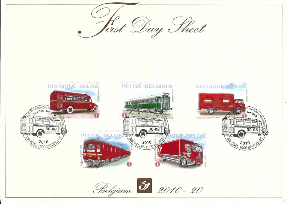 [FDS327] Belgium FDS 2010-20 Postal vehicles First Day Sheet SUPERB - Image 1 of 1