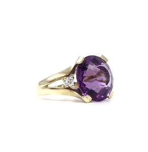 Anello in oro giallo 14 kt 4,96 ct ametista diamanti oro 585 gioielli 16,2 mm / 51 - Foto 1 di 15