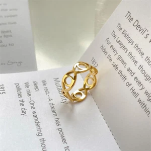 Woman 18k Gold Plated Real Stainless Steel Hollow Band Ring Index Finger 6-8 - Picture 1 of 5