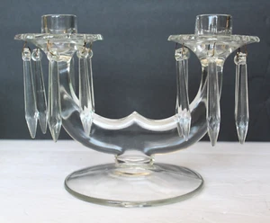 Eleganter Art Deco Kerzenleuchter Kerzenhalter Glas 2-flammig 12 Kristall Speer Prismen - Bild 1 von 5
