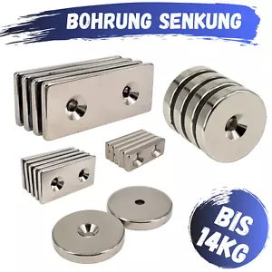 Neodym Magnete mit Loch Bohrung Senkung Magnet Quader Scheiben Rund Schrauben - Bild 1 von 8